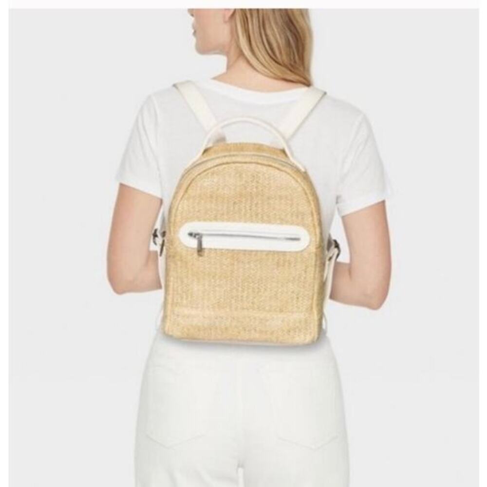 Wild Fable Target 10.5" Mini Dome Woven Tweed and Faux Leather Backpack neutral